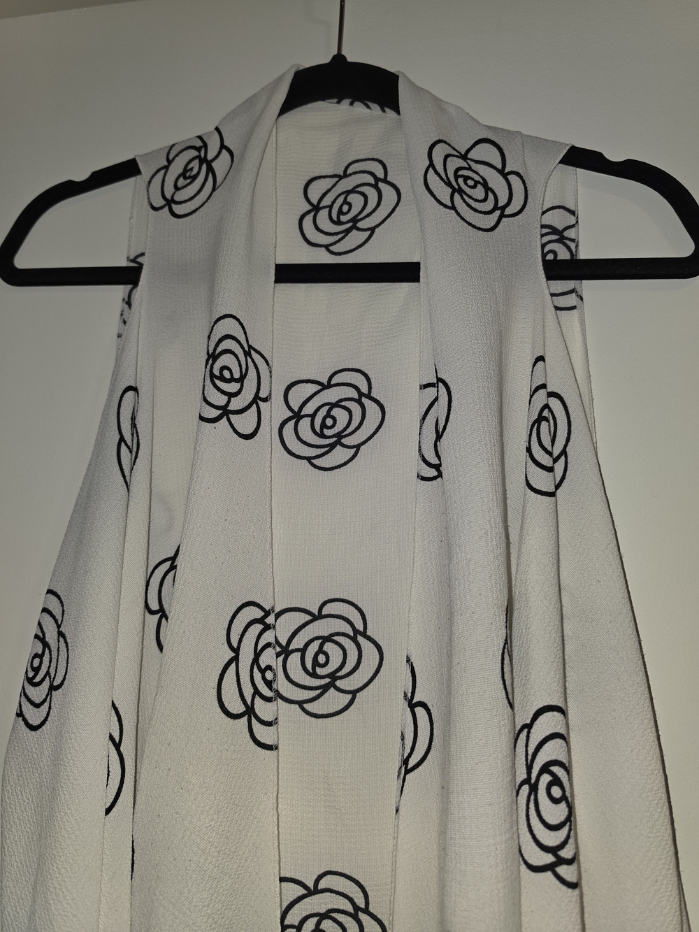 Black And White Floral Open Vest